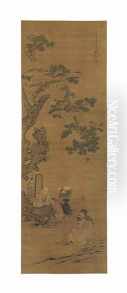 Lecturing In The Shade Oil Painting by Chen Hongshou