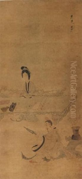 Playing The Qin Oil Painting by Chen Hongshou