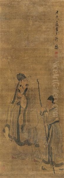 Scholar Admiring Trees Oil Painting by Chen Hongshou