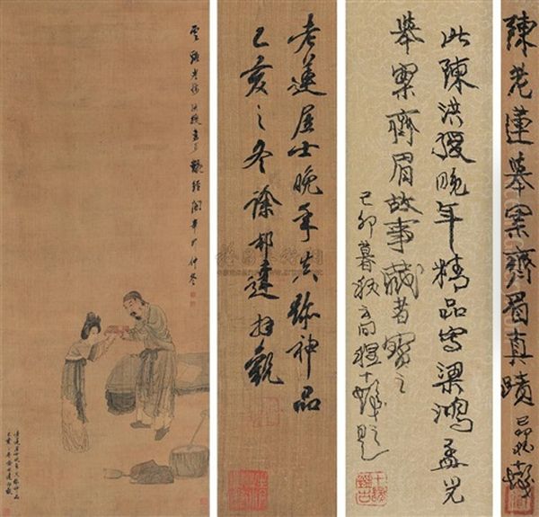 Holding The Dish At Brow Level Oil Painting by Chen Hongshou