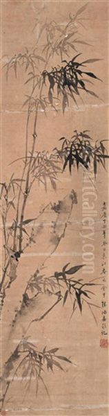 Bamboo And Stones Oil Painting by Chen Hongshou