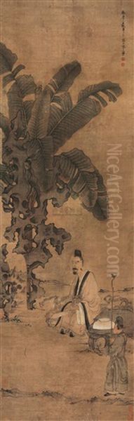 Appreciating Antiques Oil Painting by Chen Hongshou