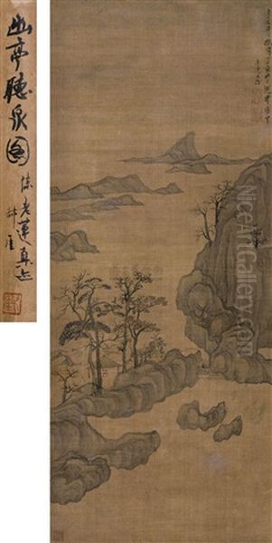 Listening Stream In Pavillion Oil Painting by Chen Hongshou