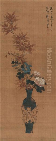 Flower In Vase Oil Painting by Chen Hongshou