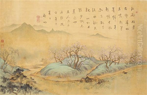 Peach Grove By The Streams Oil Painting by Chen Shaomei