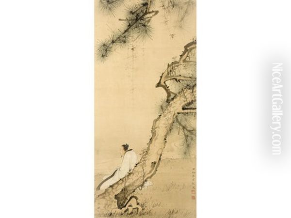 Pine And Scholar Oil Painting by Chen Shaomei