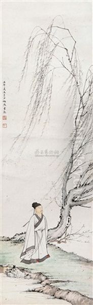 Character Under A Weeping Willow Oil Painting by Chen Shaomei