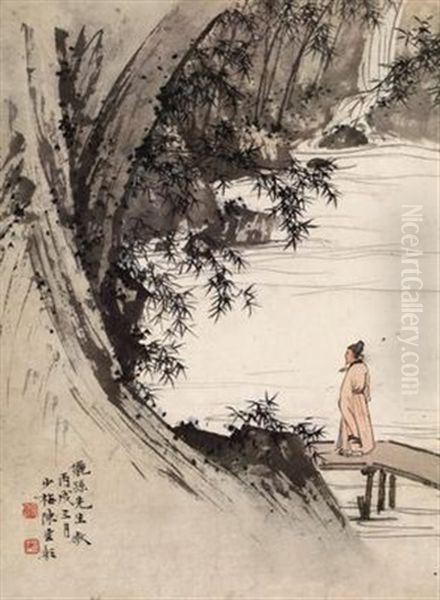 Scholar On The Bridge Oil Painting by Chen Shaomei