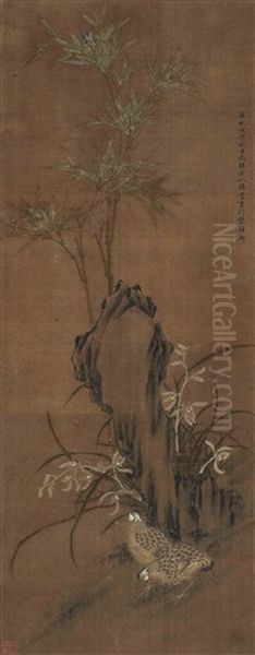 Orchid, Bamboo And Rock Oil Painting by Chen Shu