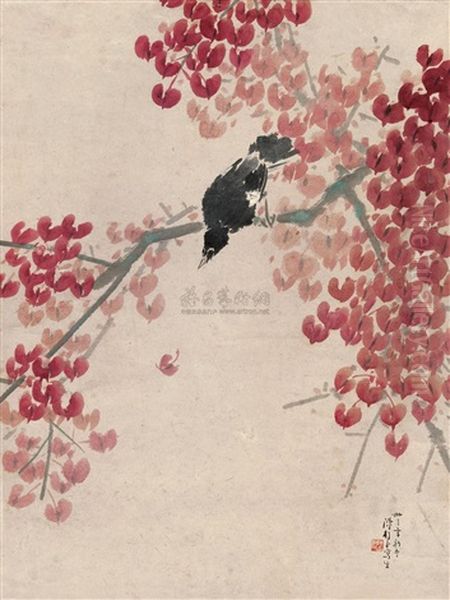 Mynah And Tree Oil Painting by Chen Shuren