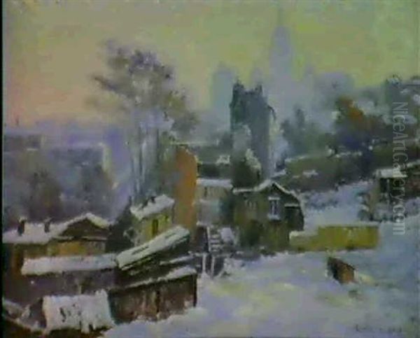 Montmartre At Twilight In Winter Oil Painting by Georges Chenard-Huche