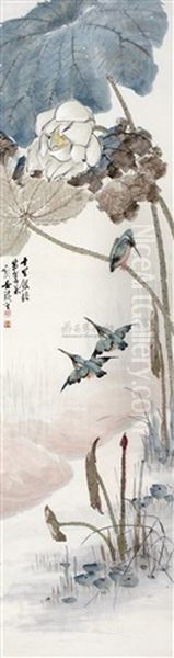 Bird And Lotus Oil Painting by  Cheng Zhang