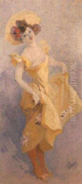 A Young Lady Oil Painting by Jules Cheret