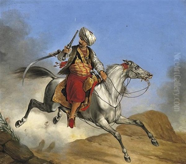 Turkischer Mameluck Zu Pferde Oil Painting by Grigori Grigorevich Chernetsov