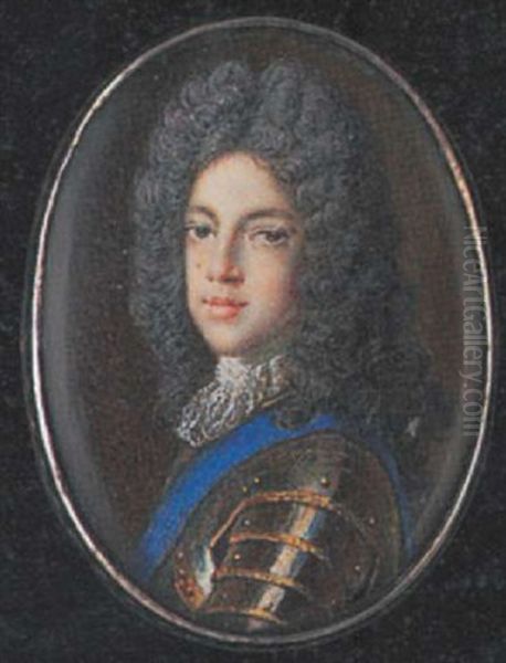 Prince James Francis Edward Stuart, The Old Pretender, Wearing Gold-edged Silver Armour, White Lace Stock, Blue Sash Of The Garter, His Full-bottomed Wig Powdered Oil Painting by Marie-Anne Belle Cheron