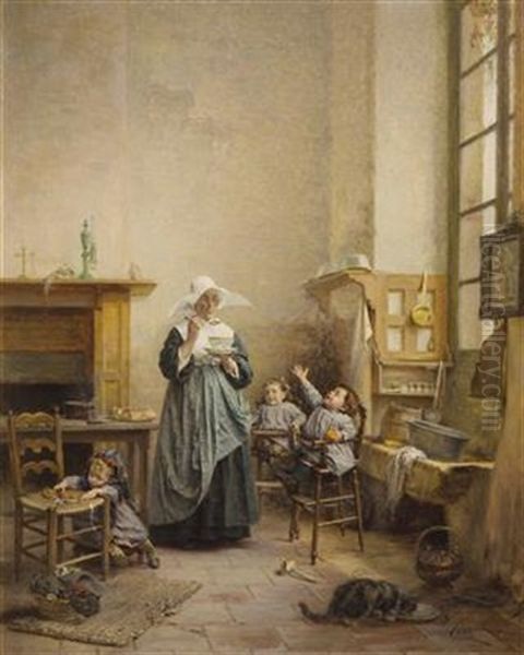 Die Kinderfutterung Im Kloster Oil Painting by Vincent J.-Baptiste Chevilliard