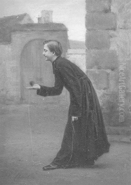 Priest With A Spinning Top Oil Painting by Vincent J.-Baptiste Chevilliard