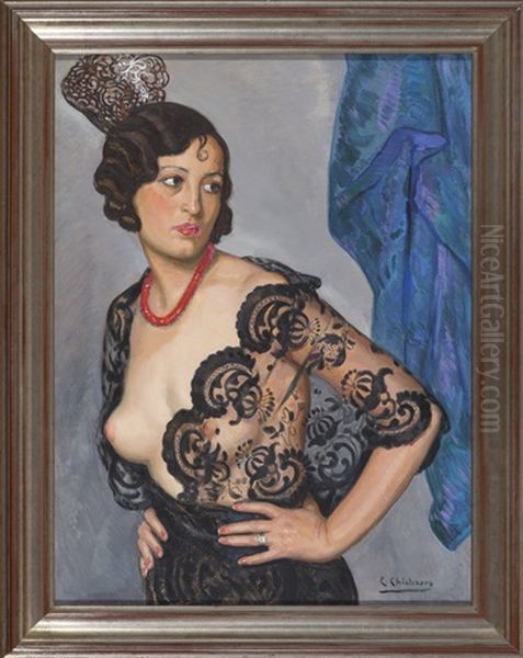 Una Joven Con Peineta Oil Painting by Eduardo Chicharro Y Aguera