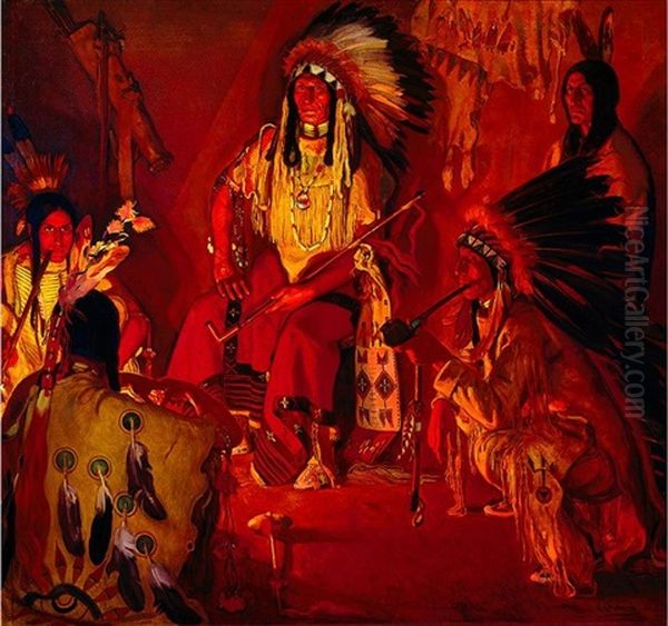 Los Pieles Rojas Oil Painting by Eduardo Chicharro Y Aguera