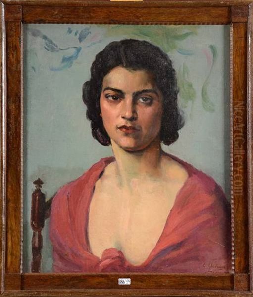 Portrait De Femme Au Corsage Rouge Oil Painting by Eduardo Chicharro Y Aguera