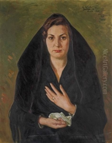 Retrato De Dama Con Mantilla Oil Painting by Eduardo Chicharro Y Aguera