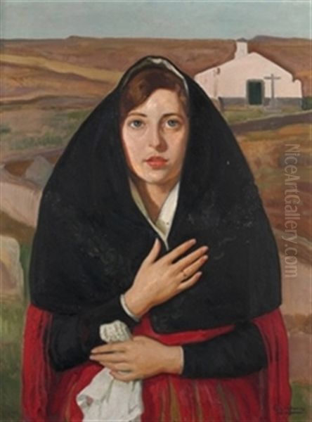 Joven Ante La Ermita Oil Painting by Eduardo Chicharro Y Aguera