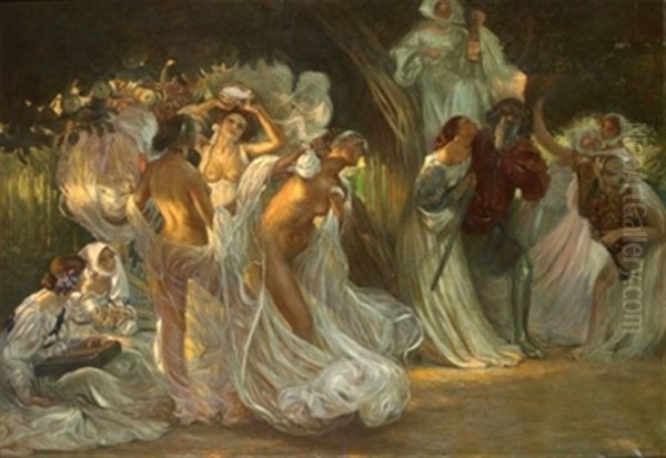 Los Amores De Armida Y Reinaldo Oil Painting by Eduardo Chicharro Y Aguera