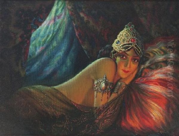 Odalisca Oil Painting by Eduardo Chicharro Y Aguera