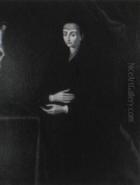 Portrait Of A Lady, Kneeling, Wearing Mourning Dress Oil Painting by Jacopo (da Empoli) Chimenti