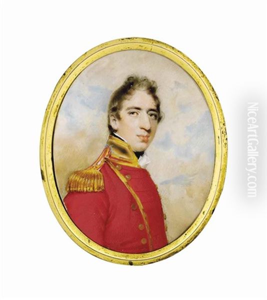George Chaplin Holroyd (1790-1871), In Army Uniform: Red Coat With Gold Braiding And Epaulettes Oil Painting by George Chinnery