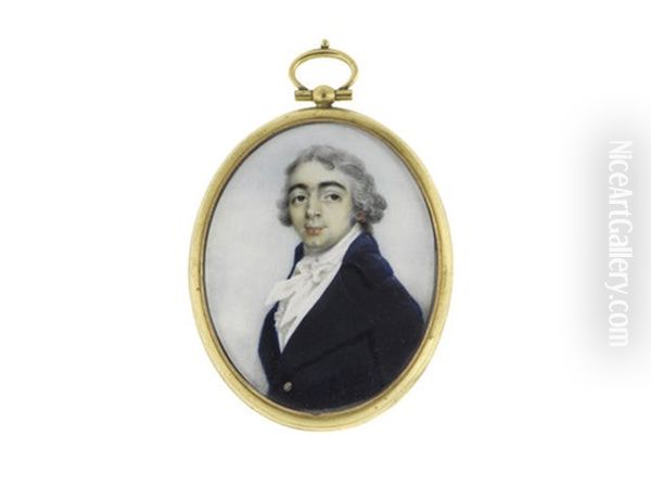 A Gentleman Called, Alexander Pope, Wearing Blue Coat, White Waistcoat, Chemise, Stock And Tied Cravat, His Hair Powdered Oil Painting by George Chinnery