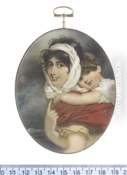 Probably Anne Thackeray (nee Becher) (1792-1864) And Her Son William Makepeace Thackeray (1811-1863) Oil Painting by George Chinnery