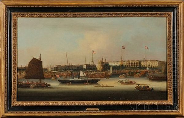 The Bund At Canton Oil Painting by George Chinnery