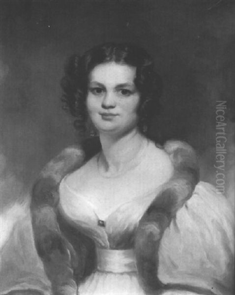 Portrait Of A Lady In A Pink Dress And Fur Stole Oil Painting by George Chinnery