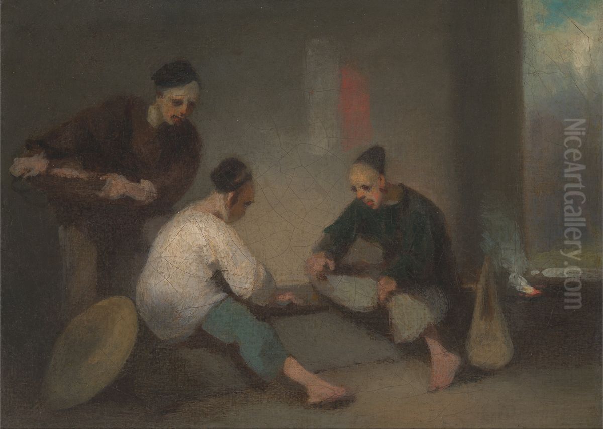Chinese Gamblers Oil Painting by George Chinnery