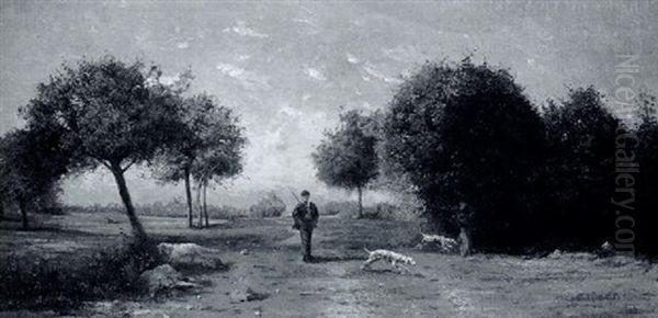 Le Chasseur Et Ses Chiens Oil Painting by Antoine Chintreuil