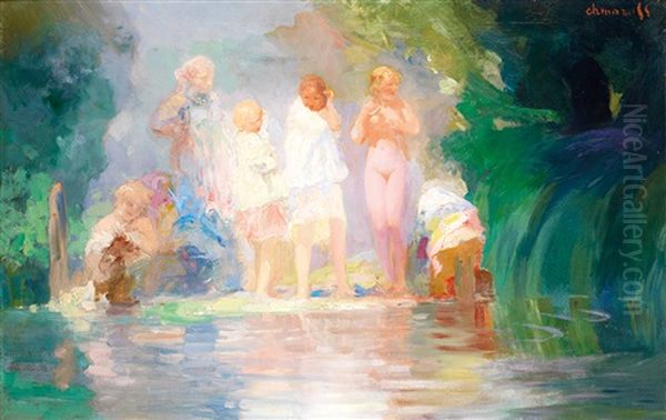 Le Bain Oil Painting by Pavel Dmitrievitch Chmarov