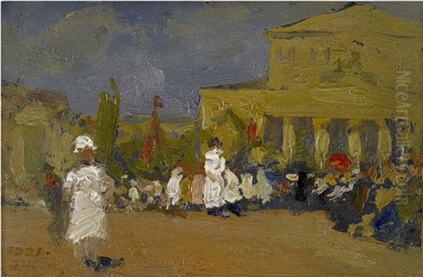 Theater Square (+ 3 Others; 4 Works) Oil Painting by Pavel Dmitrievitch Chmarov