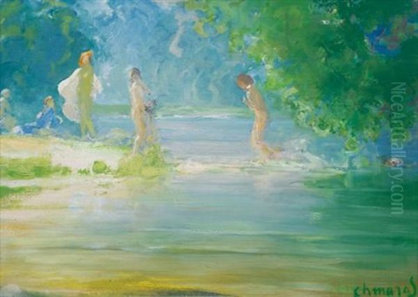 La Baignade Oil Painting by Pavel Dmitrievitch Chmarov