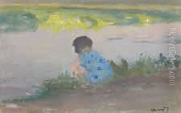 Jeune Fille Au Bord De L'eau Oil Painting by Pavel Dmitrievitch Chmarov