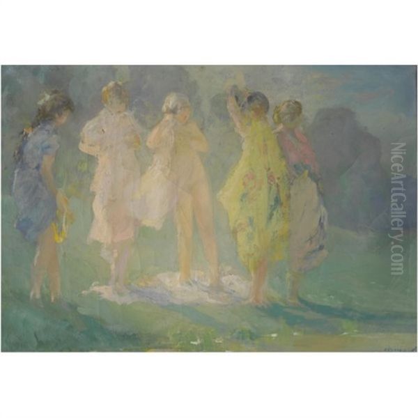 A Group Of Bathers Oil Painting by Pavel Dmitrievitch Chmarov