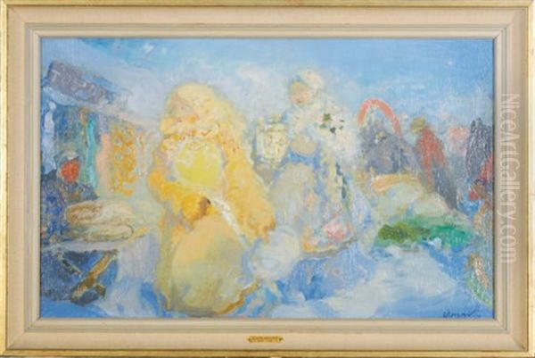 Winter In The Market Place Oil Painting by Pavel Dmitrievitch Chmarov