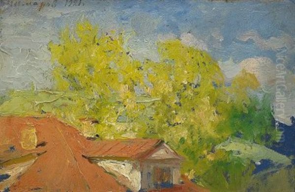 Roofscape With Trees Oil Painting by Pavel Dmitrievitch Chmarov
