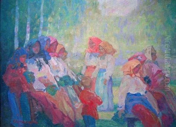Jeunes Femmes Russes Oil Painting by Pavel Dmitrievitch Chmarov