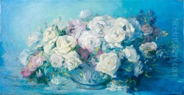 Bouquet De Roses Oil Painting by Pavel Dmitrievitch Chmarov