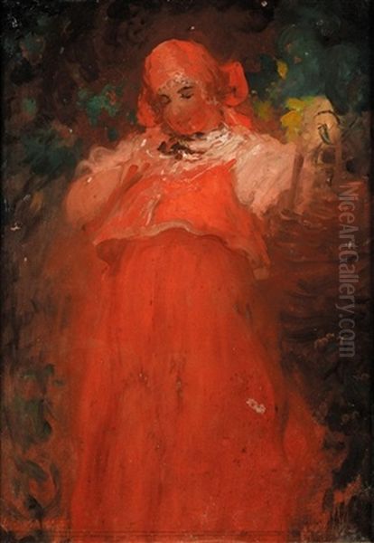 Russian Baba In Red Oil Painting by Pavel Dmitrievitch Chmarov