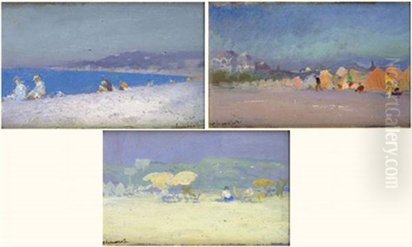 Ensemble De Trois Scenes De Plage (3 Works) Oil Painting by Pavel Dmitrievitch Chmarov