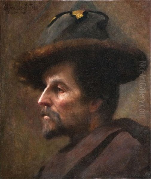 Mezczyzna W Kapeluszu Oil Painting by Julian Chmielewski