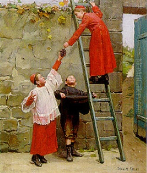 Scrumping! Oil Painting by Paul-Charles Chocarne-Moreau