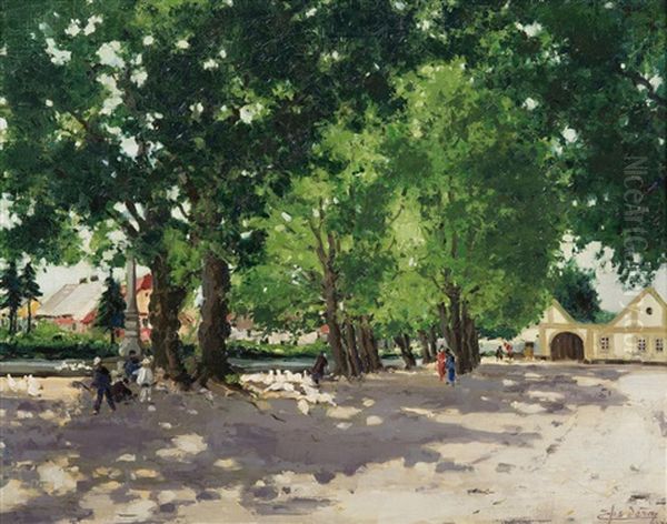 A Summer Day On The Village Square Oil Painting by Cenek Chodera